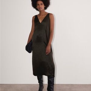Everlane Black Satin V-Neck Midi Dress